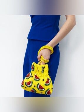 Zara Beaded Sequin Bucket Bag - Yellow - Watermelons - Wristlet Bag